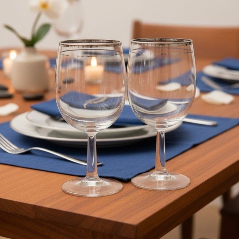 Platinum Rimmed Clear Cocktail Glasses,‎ Set of 2, Vintage Stemware, Barware